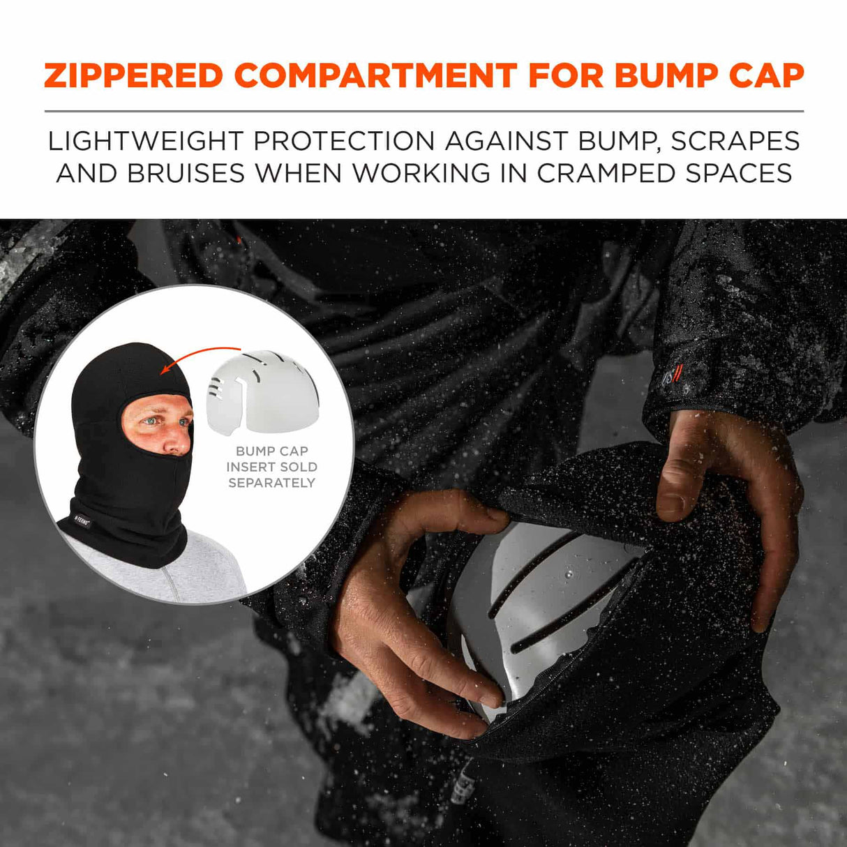 Ergodyne 16894 6893Z  Black Balaclava - Zipper for Bump Cap Insert - 5