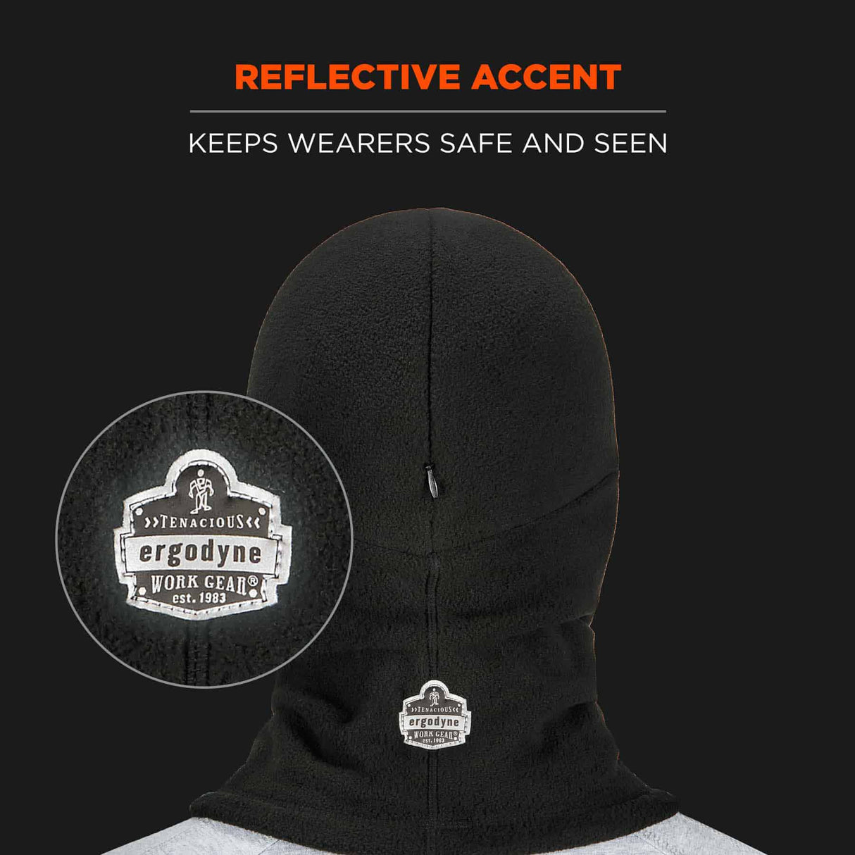 Ergodyne 16894 6893Z  Black Balaclava - Zipper for Bump Cap Insert - 9