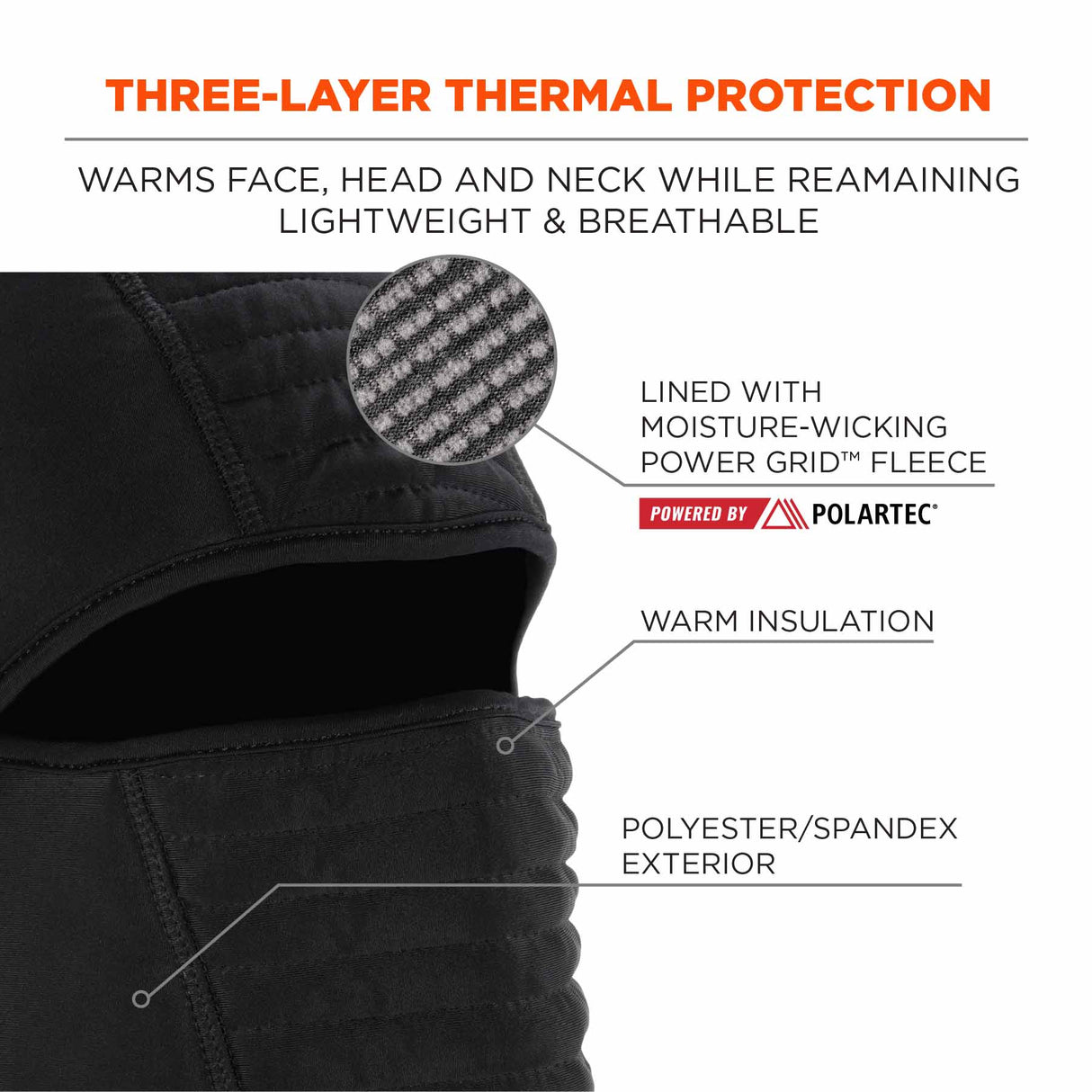 Ergodyne 16955 6955  Black Insulated Balaclava Face Mask 3-Layer - 4