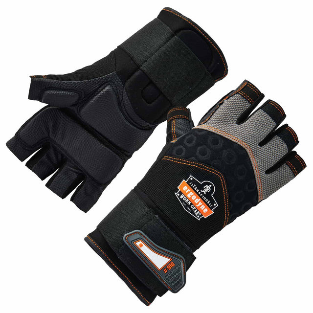 Ergodyne 17712 910 S Black Half-Finger Impact Gloves + Wrist Support