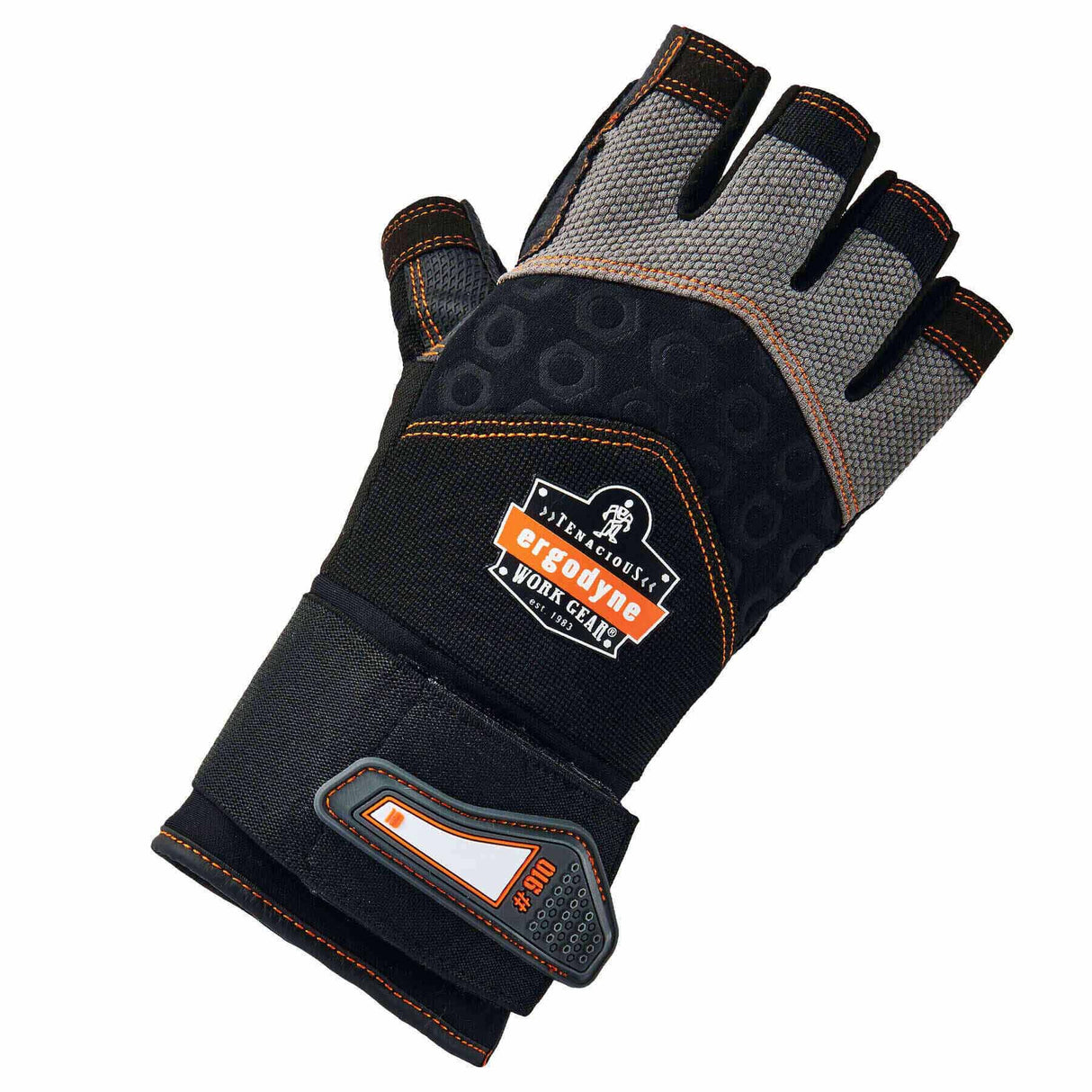 Ergodyne 17712 910 S Black Half-Finger Impact Gloves + Wrist Support - 2