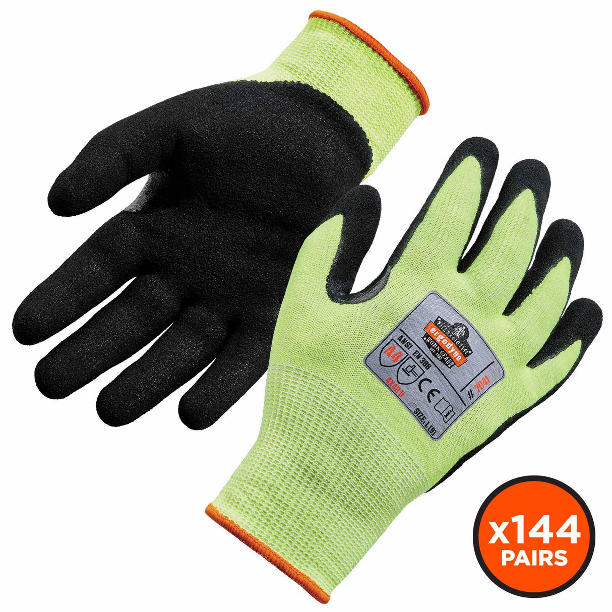 Ergodyne 17822 7041-CASE S Lime ANSI A4 Nitrile-Coated CR Gloves 144-Pair