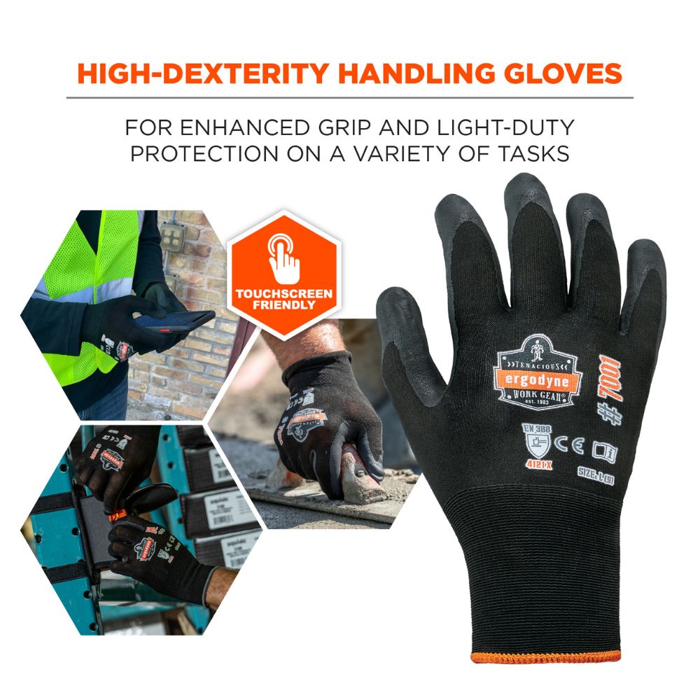 Ergodyne 17851 #7001 144-pair XS Black Nitrile Coated Gloves - 2