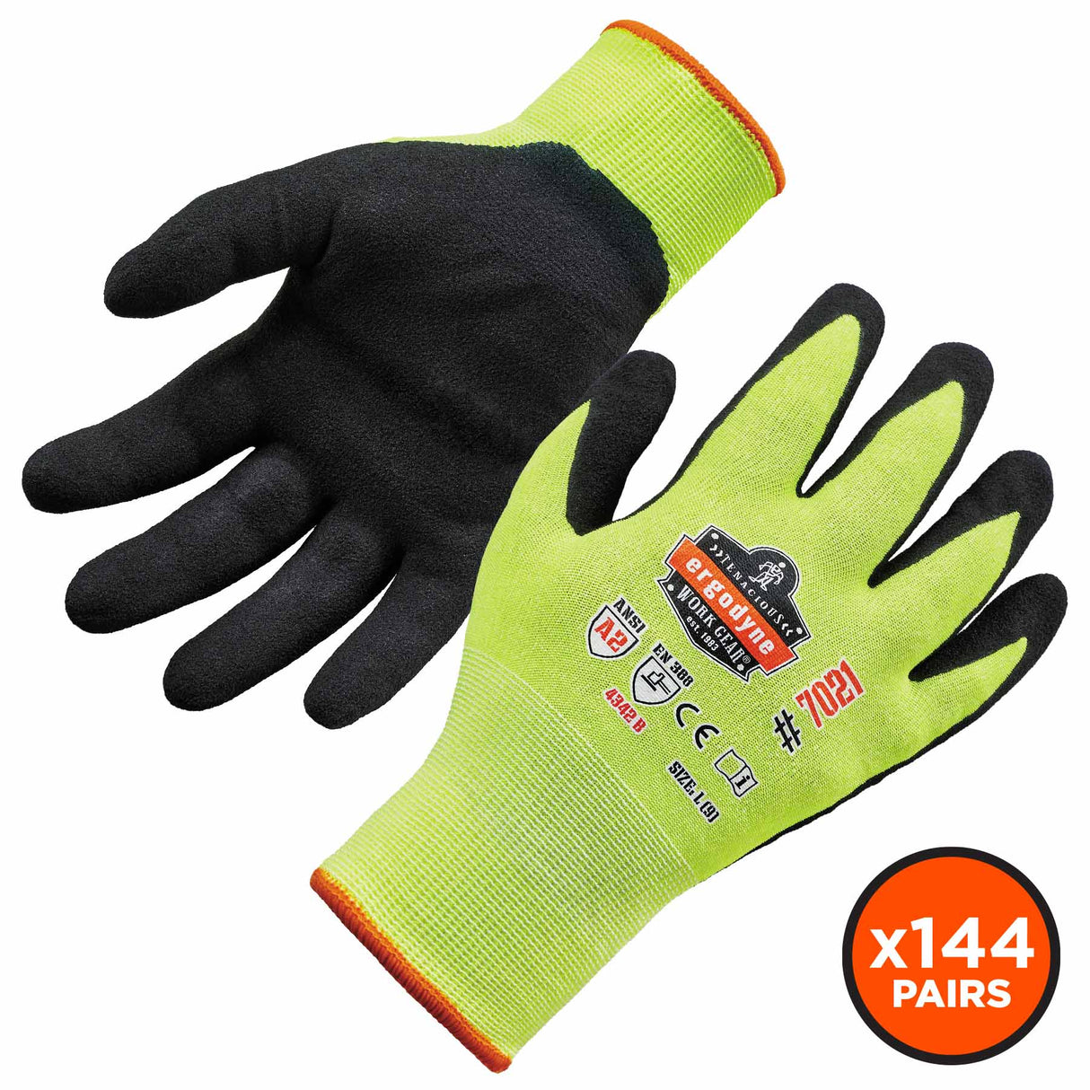 Ergodyne 17863 7021-CASE M Lime ANSI A2 Nitrile-Coated CR Gloves - WSX 144-Pair