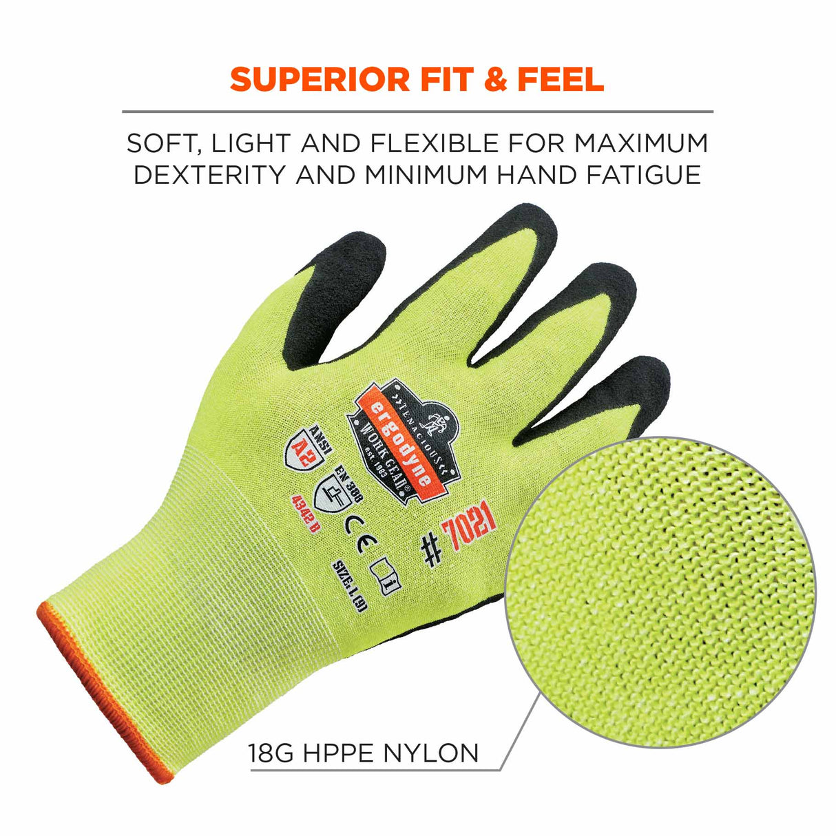 Ergodyne 17863 7021-CASE M Lime ANSI A2 Nitrile-Coated CR Gloves - WSX 144-Pair - 7