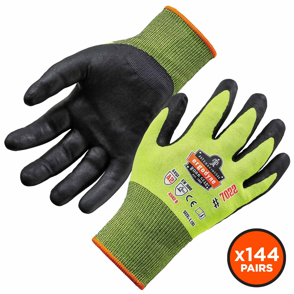 Ergodyne 17873 7022-CASE M Lime ANSI A2 Nitrile-Coated CR Gloves - DSX 144-Pair