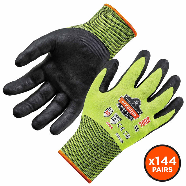 Ergodyne 17874 7022-CASE L Lime ANSI A2 Nitrile-Coated CR Gloves - DSX 144-Pair