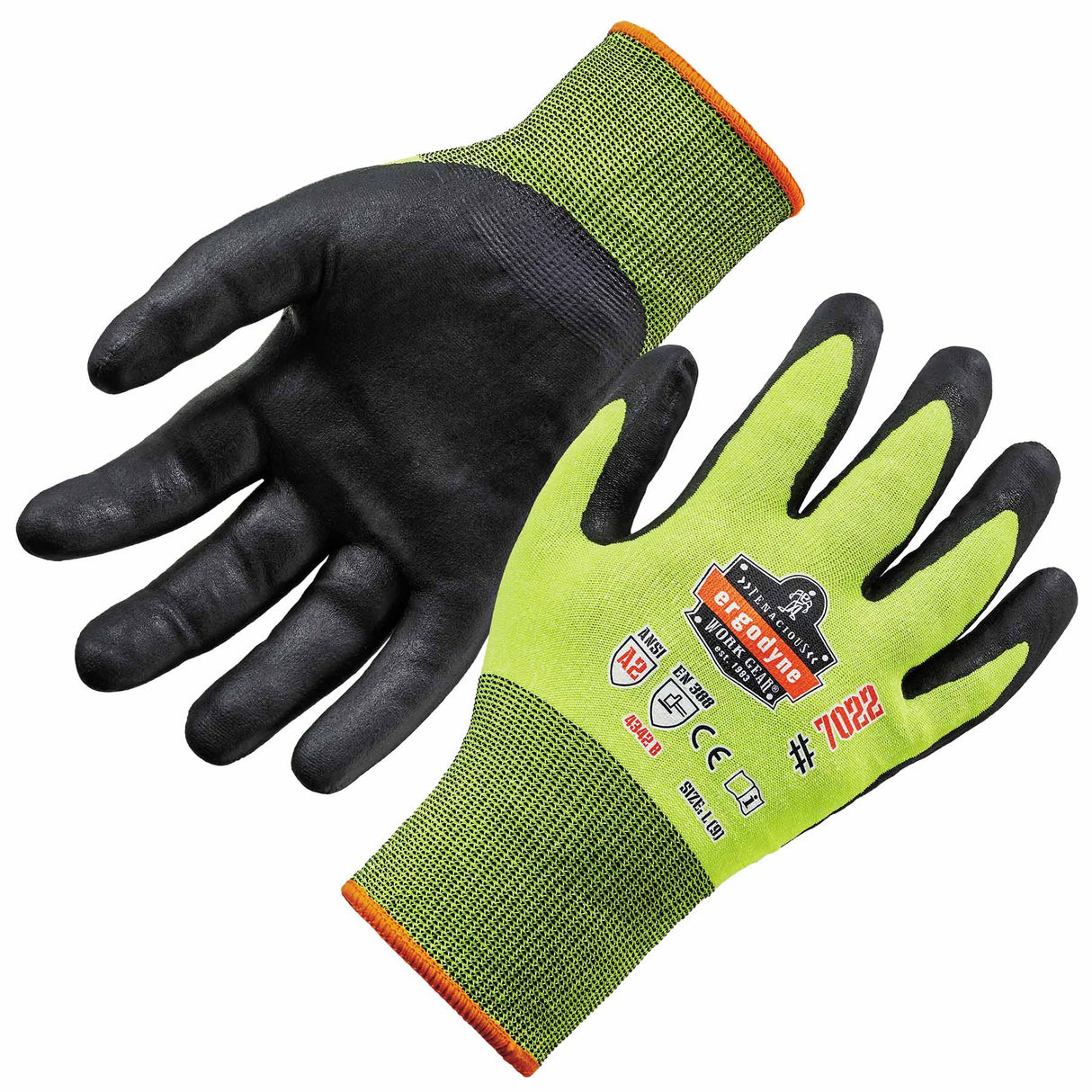 Ergodyne 17972 7022 S Lime ANSI A2 Nitrile-Coated CR Gloves - DSX