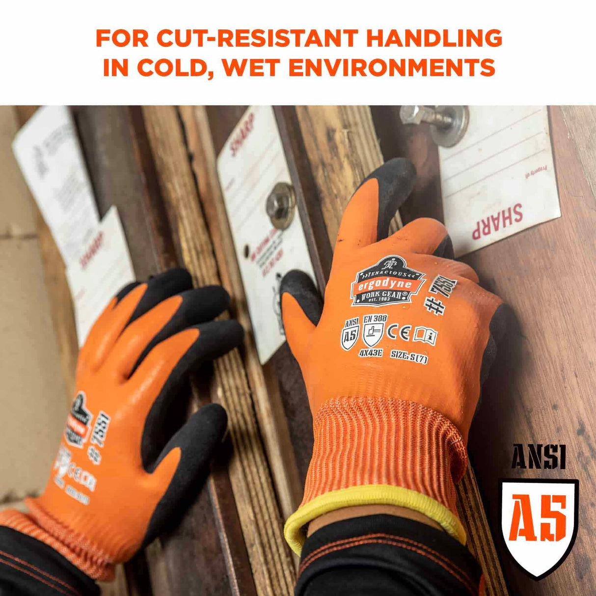 Ergodyne 17993 7551-CASE M Orange ANSI A5 Coated Waterproof CR Gloves 144-Pair - 6