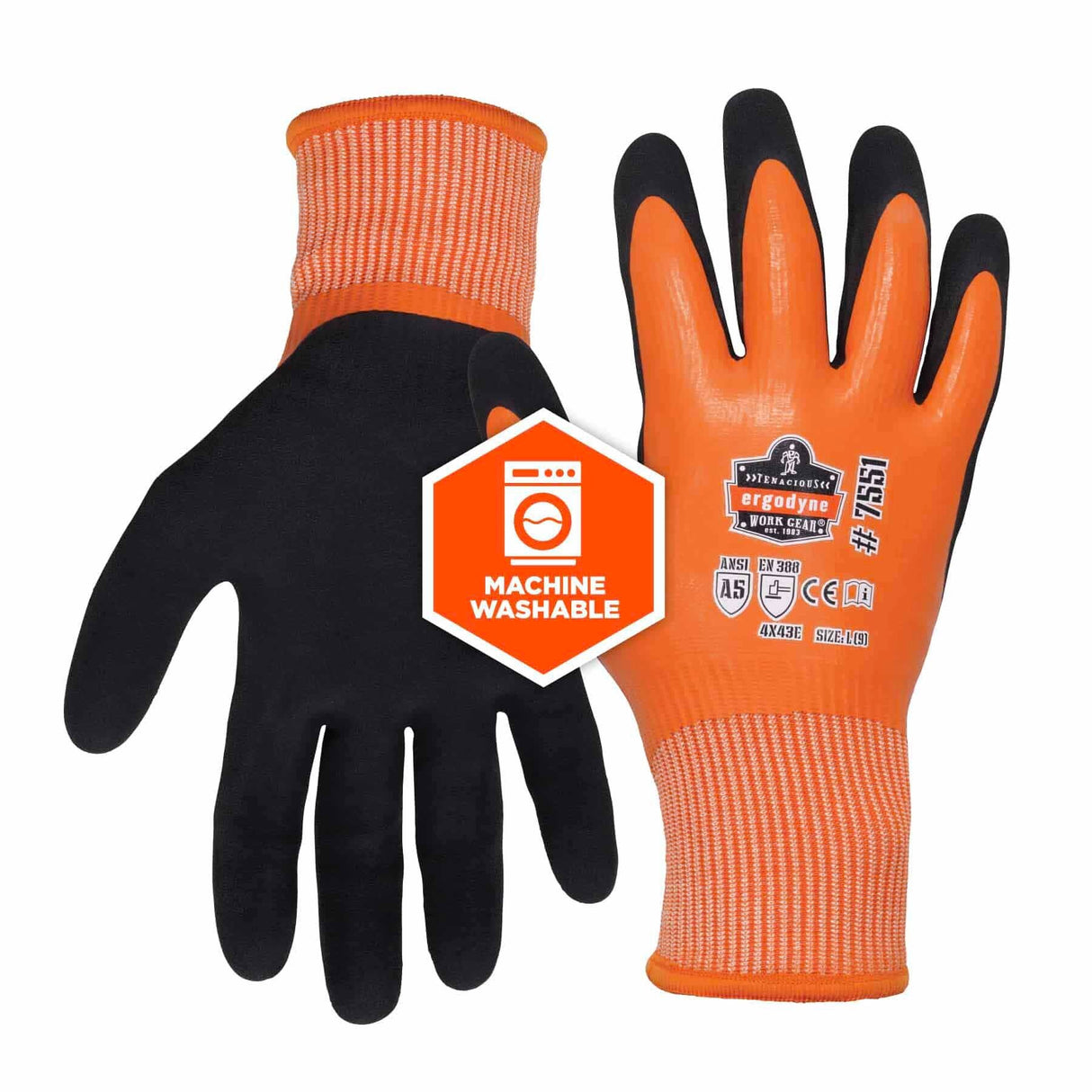 Ergodyne 17996 7551-CASE 2XL Orange ANSI A5 Coated Waterproof CR Gloves 144-Pair - 2