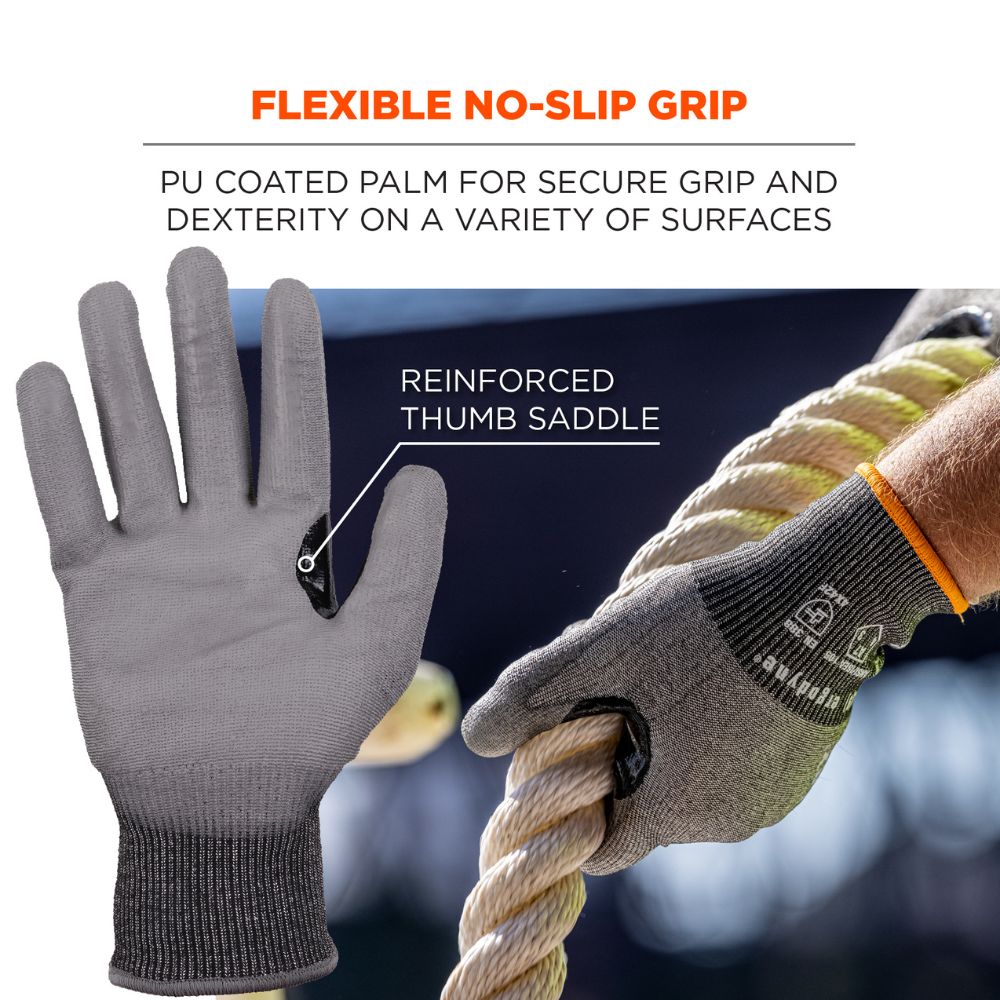 Ergodyne 18062 #7071 12-pair S Gray ANSI A7 PU Coated CR Gloves - 4