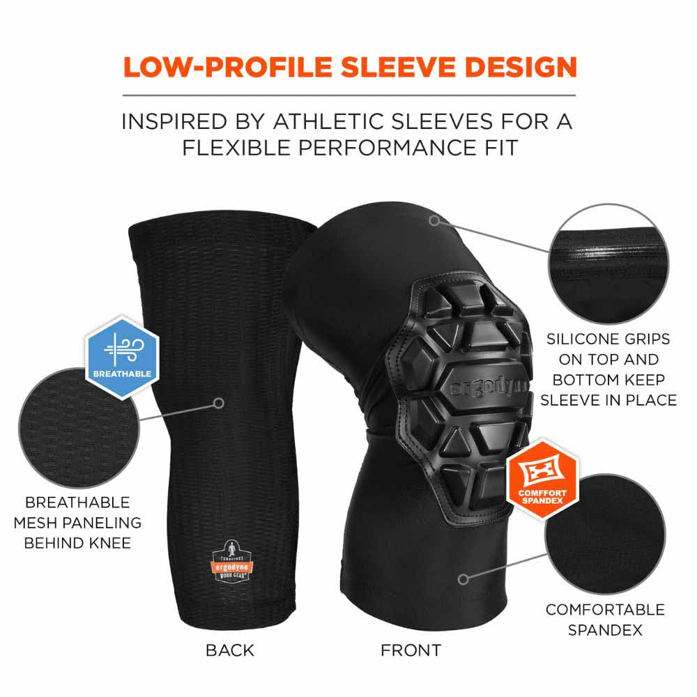 Ergodyne 18551 550 M/L Black Padded Knee Sleeves 3-Layer Foam Cap Pair - 4