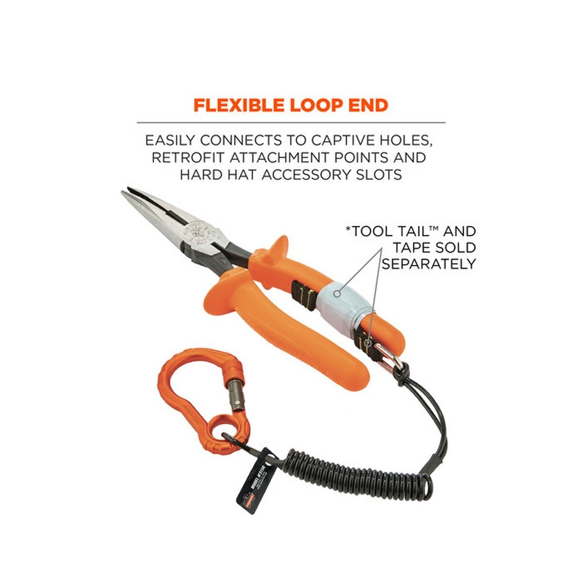 Ergodyne 19161 Squids 3156 Coil Tool Lanyard with Single Carabiner 2 lb - 8