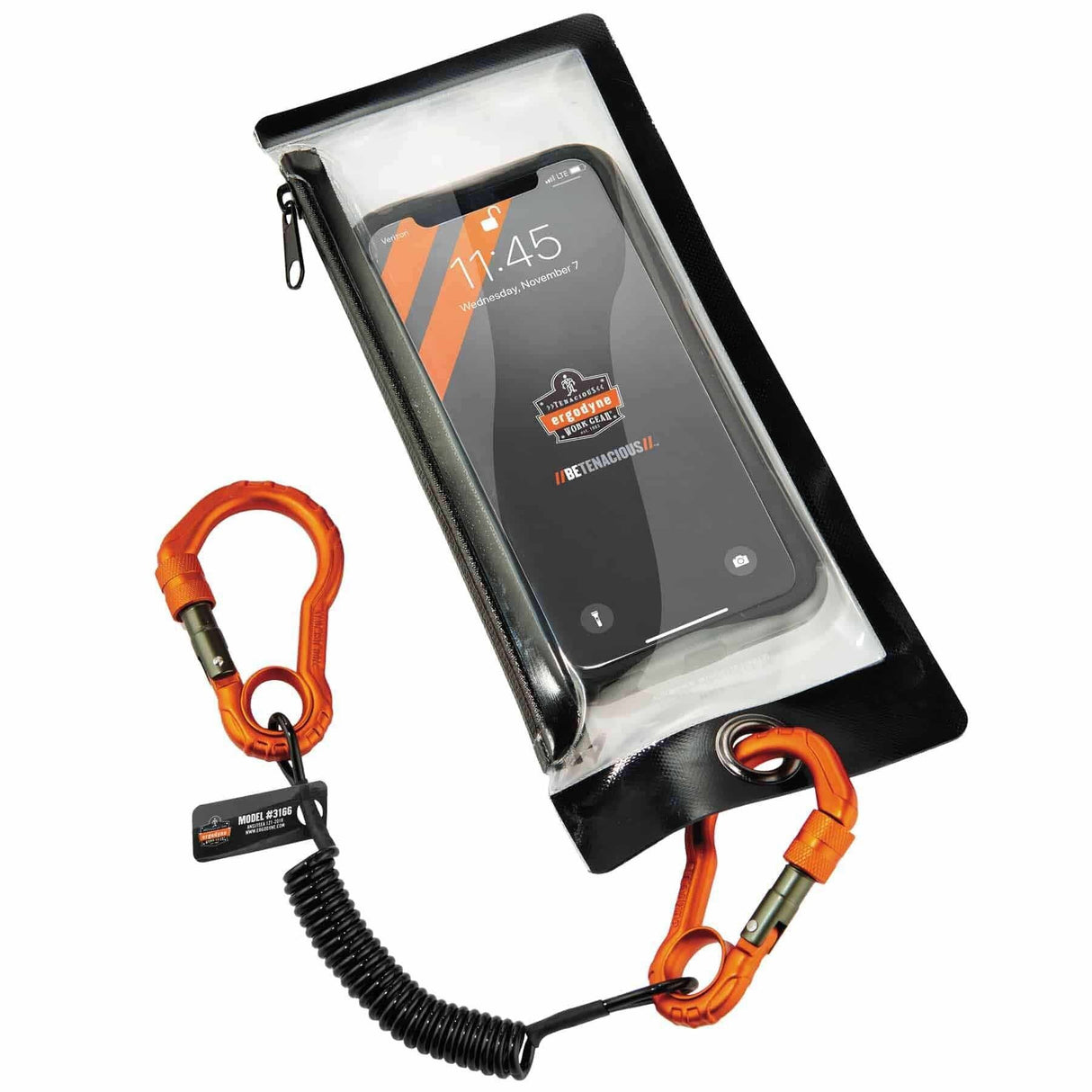 Ergodyne 19162 3166  Black Coil Lanyard - Dual Carabiners - 2lbs - 3
