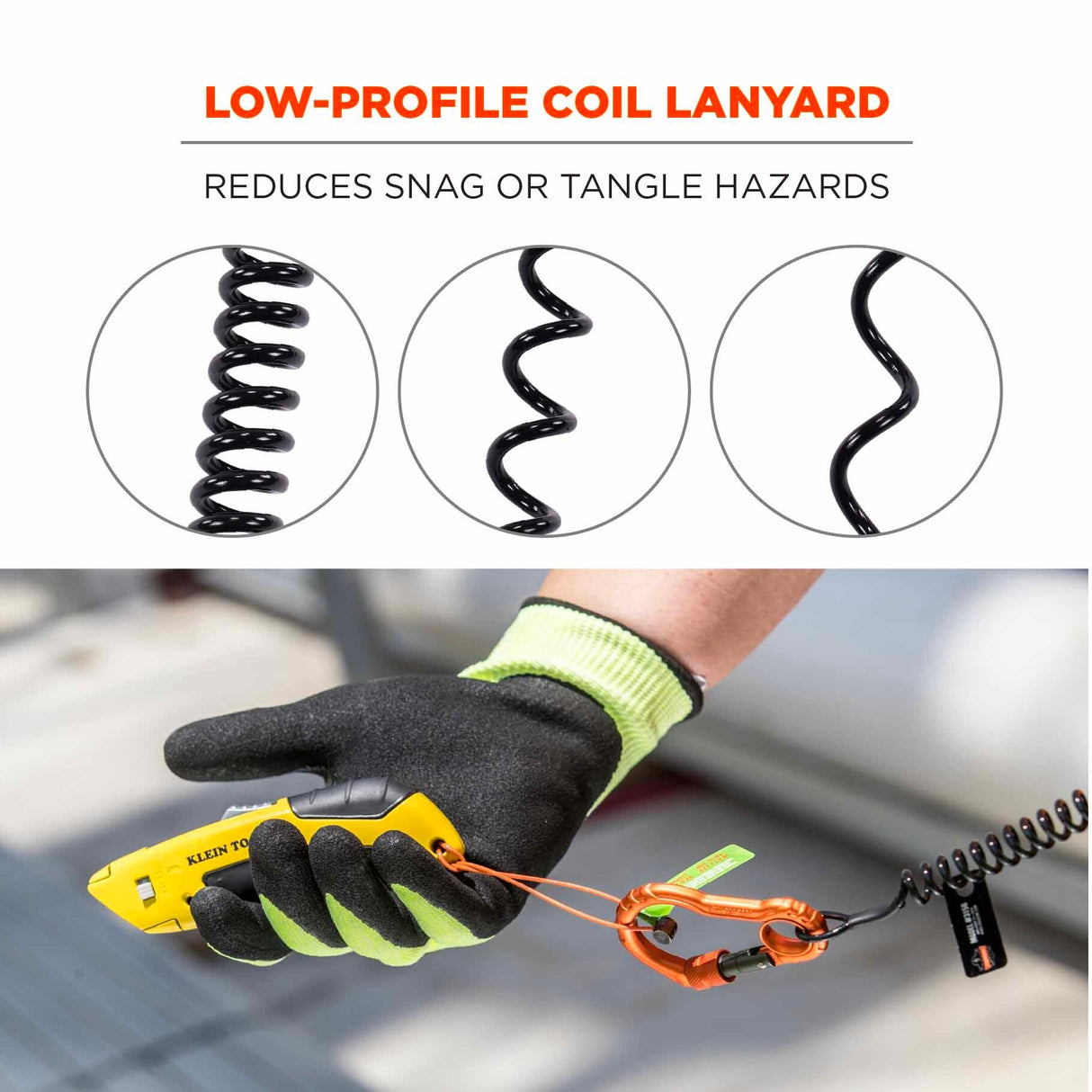 Ergodyne 19162 3166  Black Coil Lanyard - Dual Carabiners - 2lbs - 7
