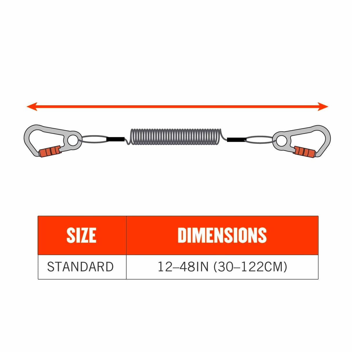 Ergodyne 19162 3166  Black Coil Lanyard - Dual Carabiners - 2lbs - 8