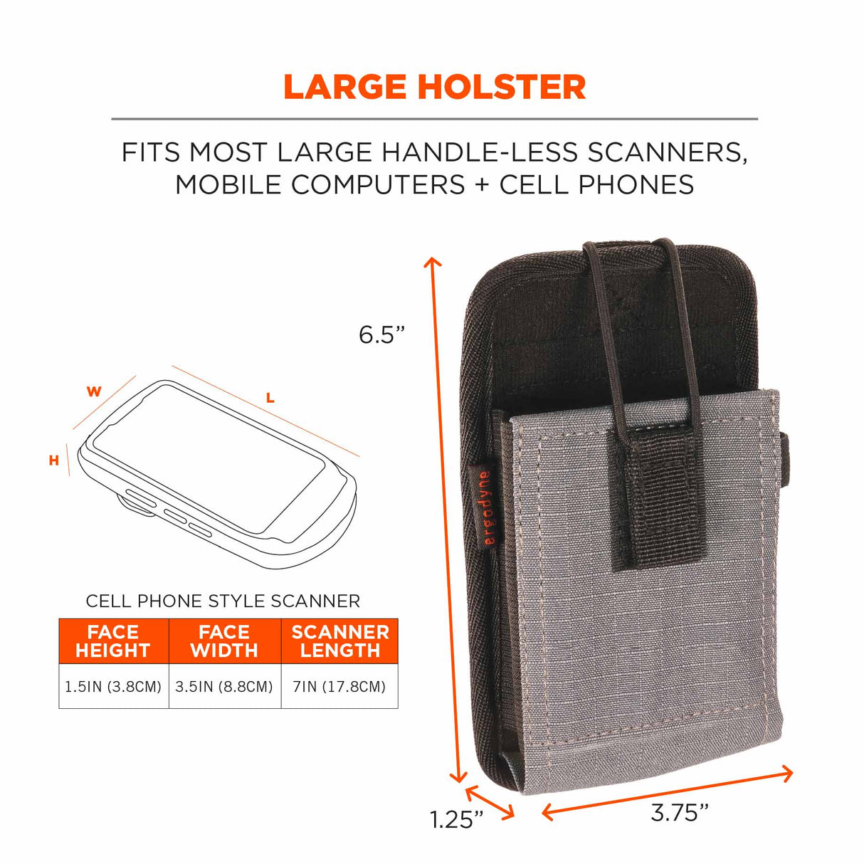 Ergodyne 19187 5544 L Gray Phone Style Scanner Holster with Belt Clip - 6