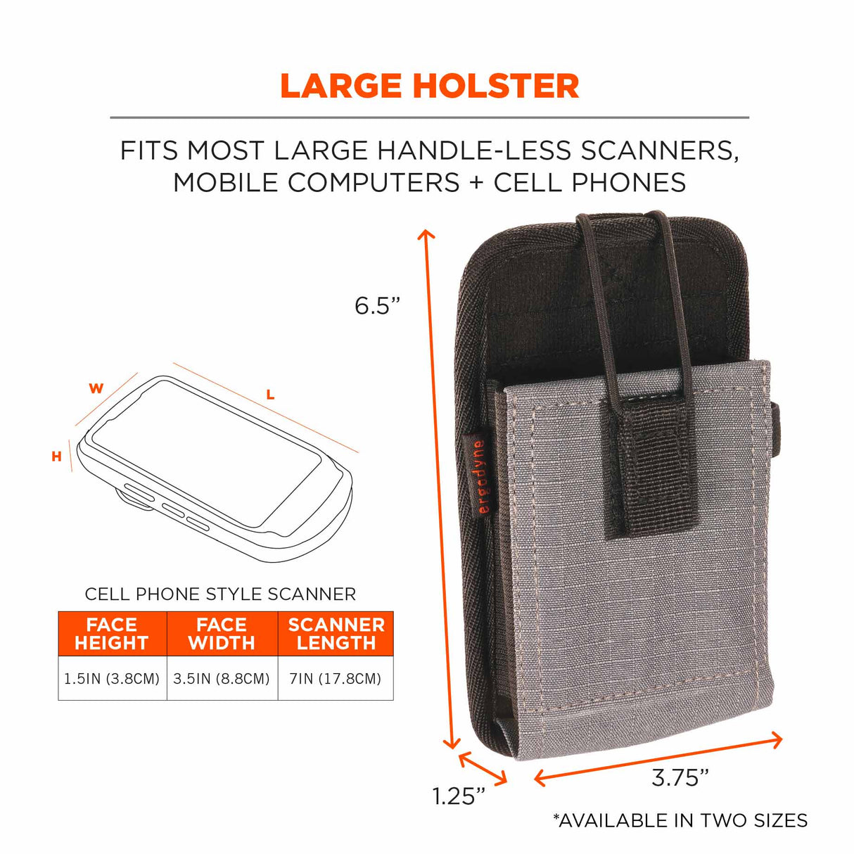 Ergodyne 19192 5542 L Gray Phone Style Scanner Holster with Belt Loop - 6