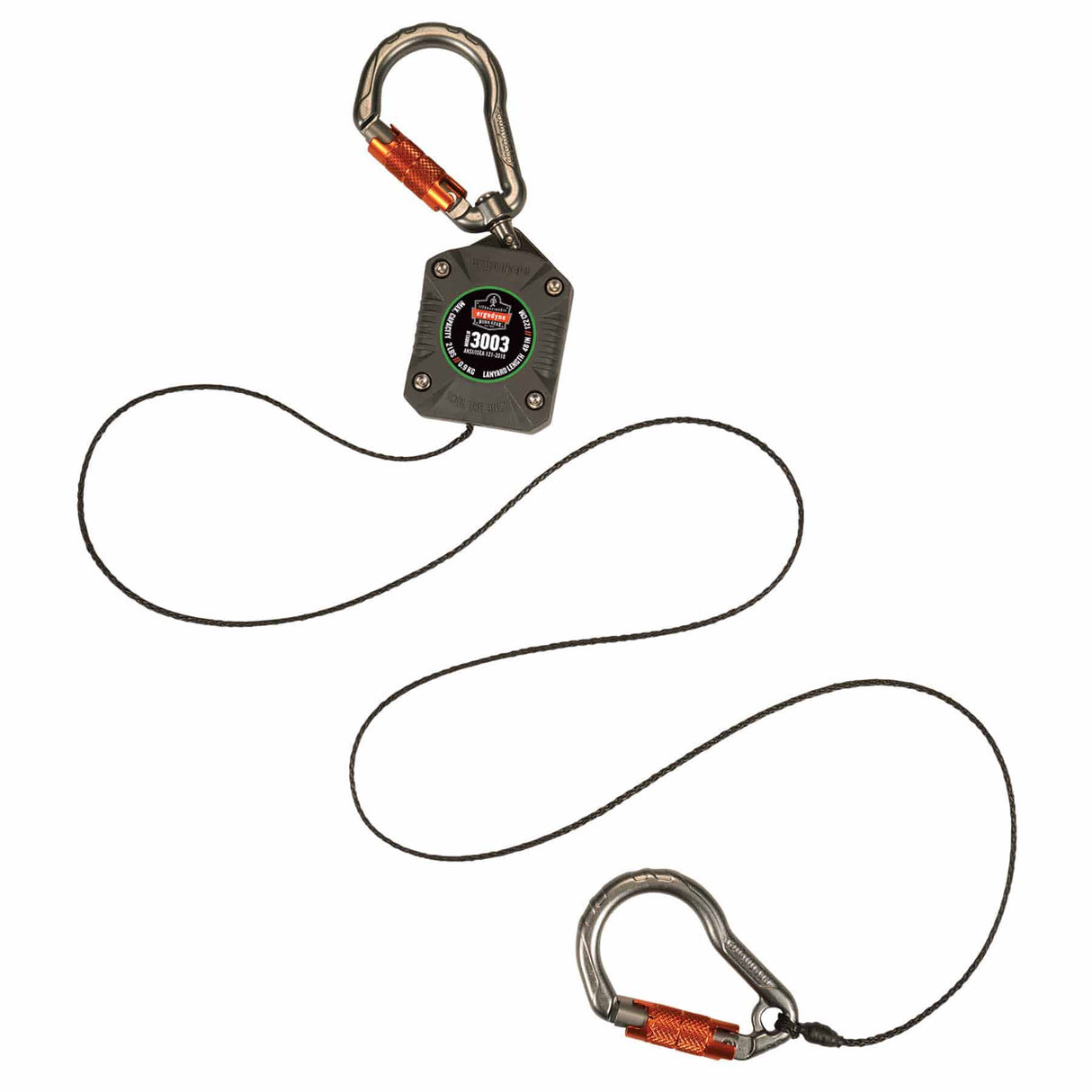 Ergodyne 19303 3003 Standard Gray Retractable Lanyard - Dual Carabiners - 2lbs - 2