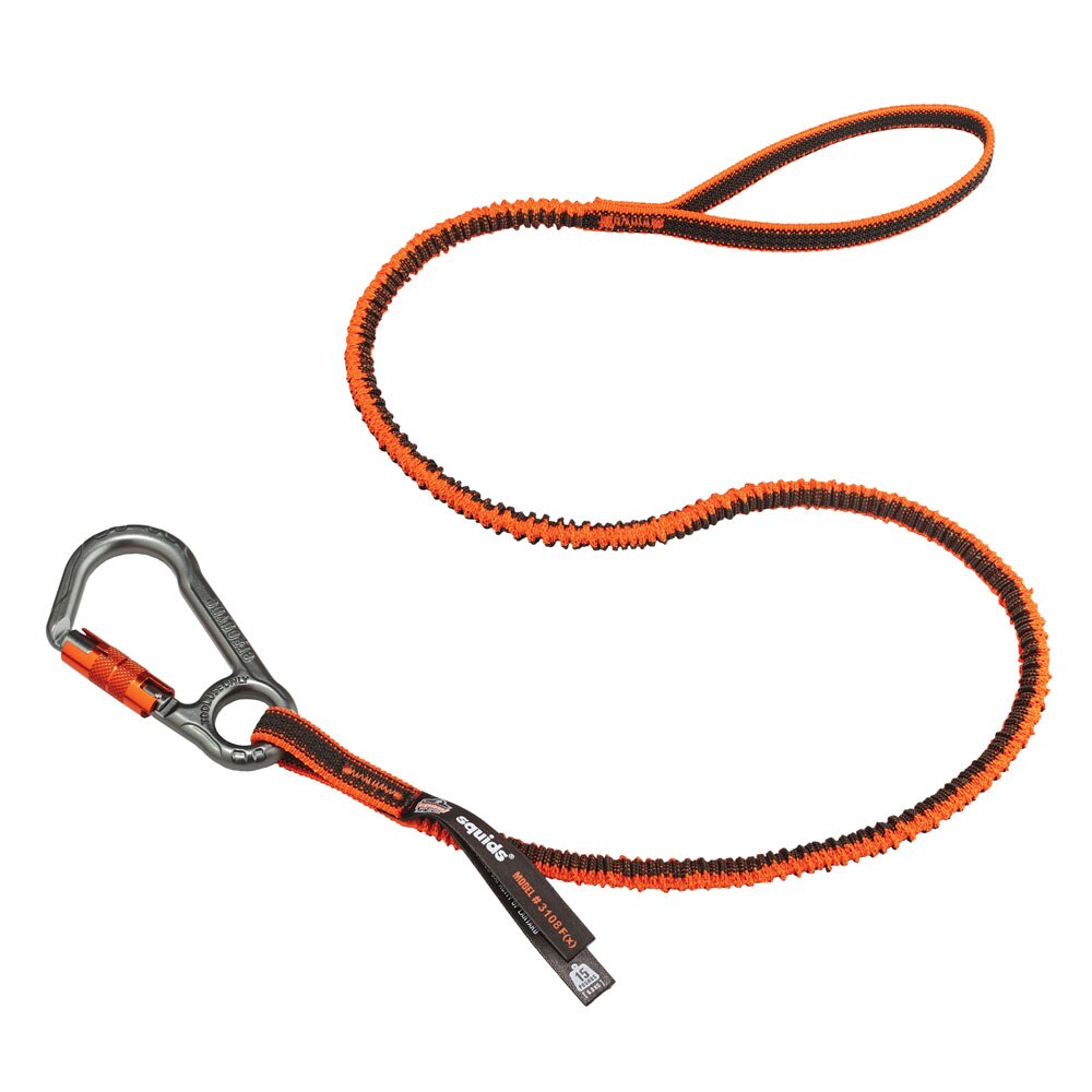 Ergodyne 19808 Squids 3108F(x) Tool Lanyard Single Locking Carabiner - 15lbs, Orange - 2