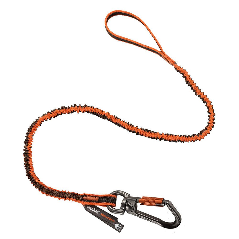 Ergodyne 19809 Squids 3109F(x) Double-Locking Single Carabiner Tool Lanyard, Swivel 25lbs, Orange