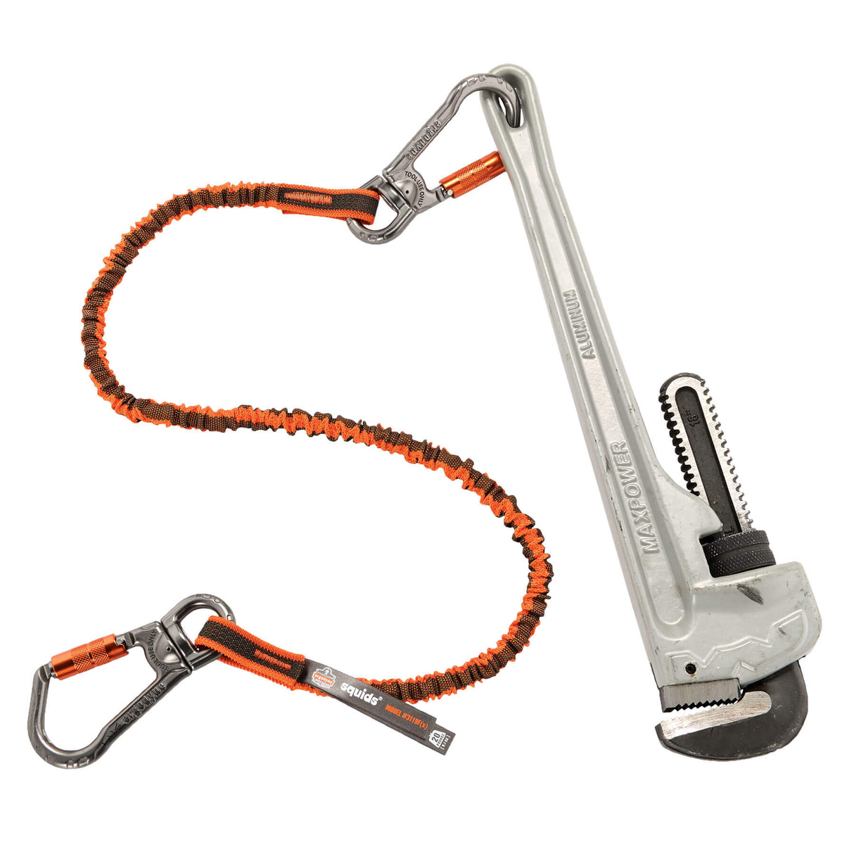 Ergodyne 19829 Squids 3119F(x) Double-Locking Dual Carabiner Tool Lanyard with Swivel 25lbs, Orange - 2