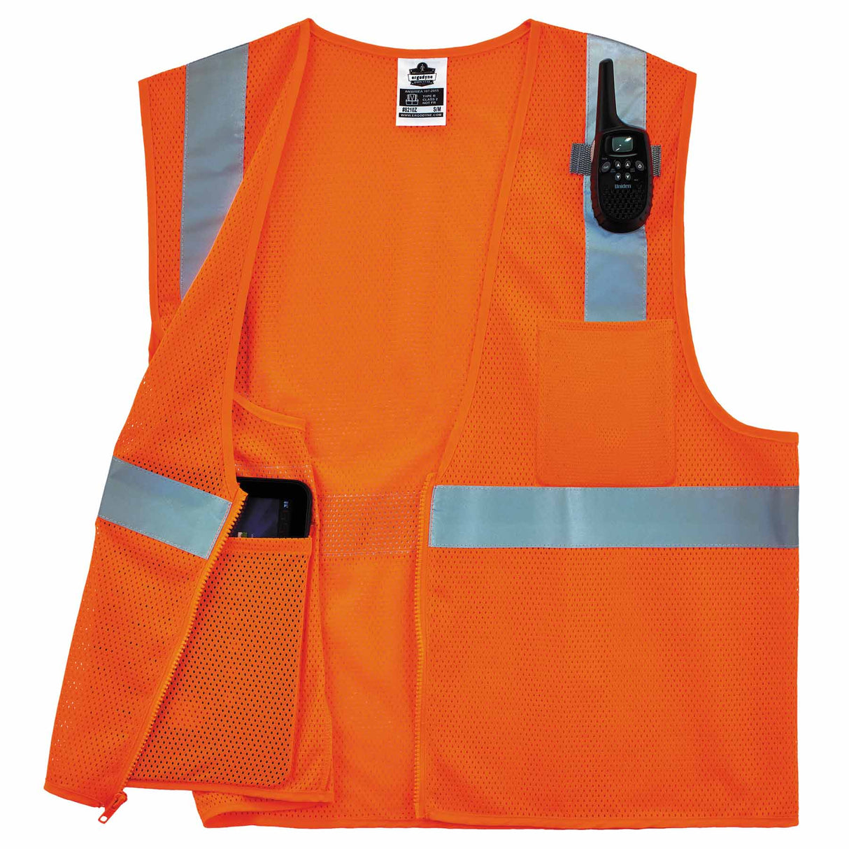 Ergodyne 21041 8210Z XS Orange Class 2 Economy Mesh Vest - Zipper - 3