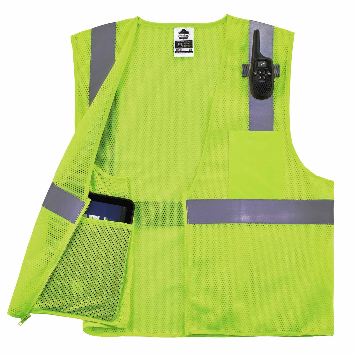 Ergodyne 21051 8210Z XS Lime Class 2 Economy Mesh Vest - Zipper - 3