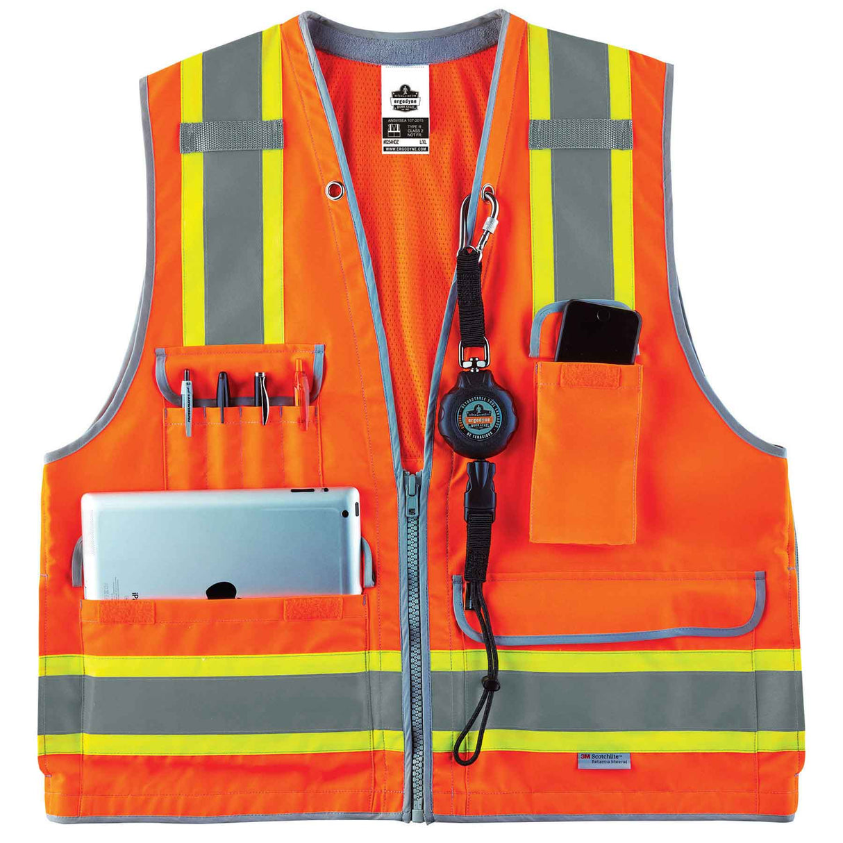 Ergodyne 21455 GloWear 8254HDZ Type R Class 2 Heavy-Duty Surveyors Vest, Large/XL, HV Orange - 4