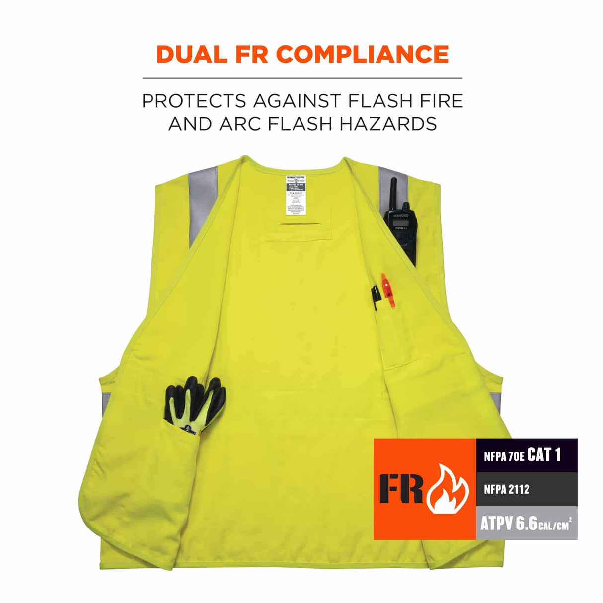 Ergodyne 21463 8261FRHL S/M Lime Class 2 FR Safety Vest - Dual Compliant - H+L - 3