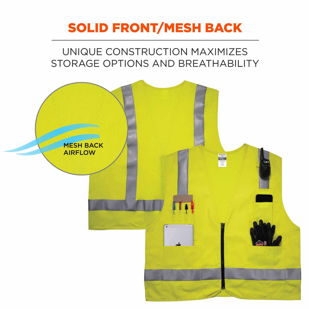 Ergodyne 21483 8262FRZ S/M Lime Class 2 FR Surveyor Vest - Zipper - 4