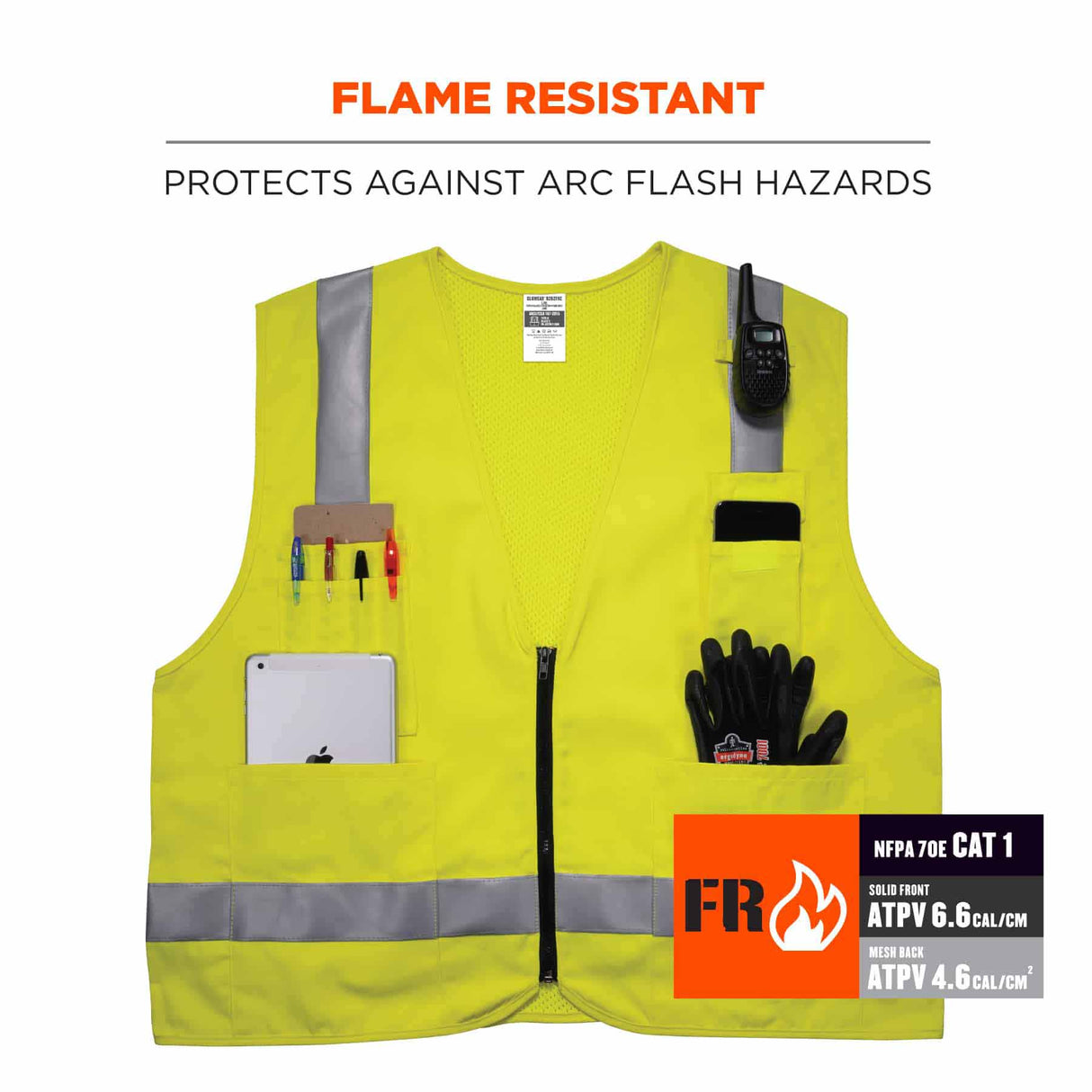 Ergodyne 21485 8262FRZ L/XL Lime Class 2 FR Surveyor Vest - Zipper - 3