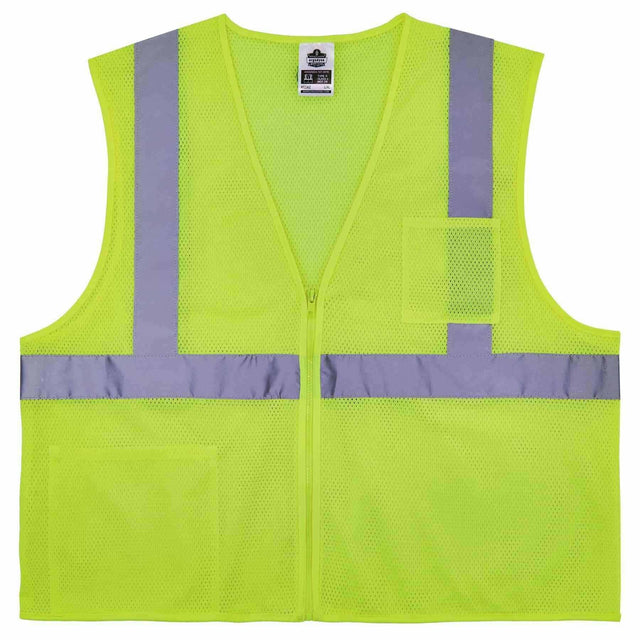 Ergodyne 21573 8256Z S/M Lime Class 2 Self-Extinguishing Vest - Zipper