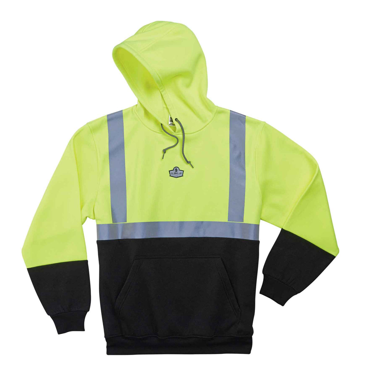 Ergodyne 21683 GloWear 8293 Type R Class 2 Black Front Hooded Sweatshirt, Medium, HV Lime - 2