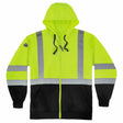 Ergodyne 21843 8372 M Lime Class 3 Hooded Sweatshirt Black Bottom - Zipper