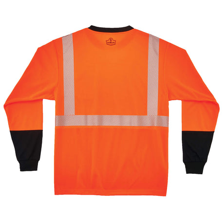 Ergodyne 22682 GloWear 8281BK Type R Class 2 Black Front Perf. Long Sleeve T-Shirt Small, HV Orange