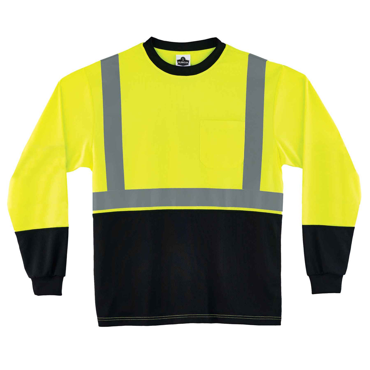 Ergodyne 22702 GloWear 8291BK Type R Class 2 Black Front Long Sleeve T-Shirt, Small, HV Lime - 2