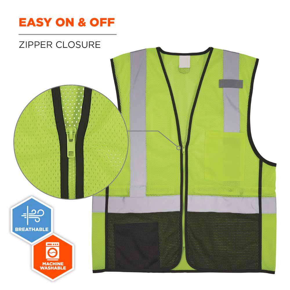 Ergodyne 23013 8210ZBK S/M Lime Hi Vis Safety Vest - 3