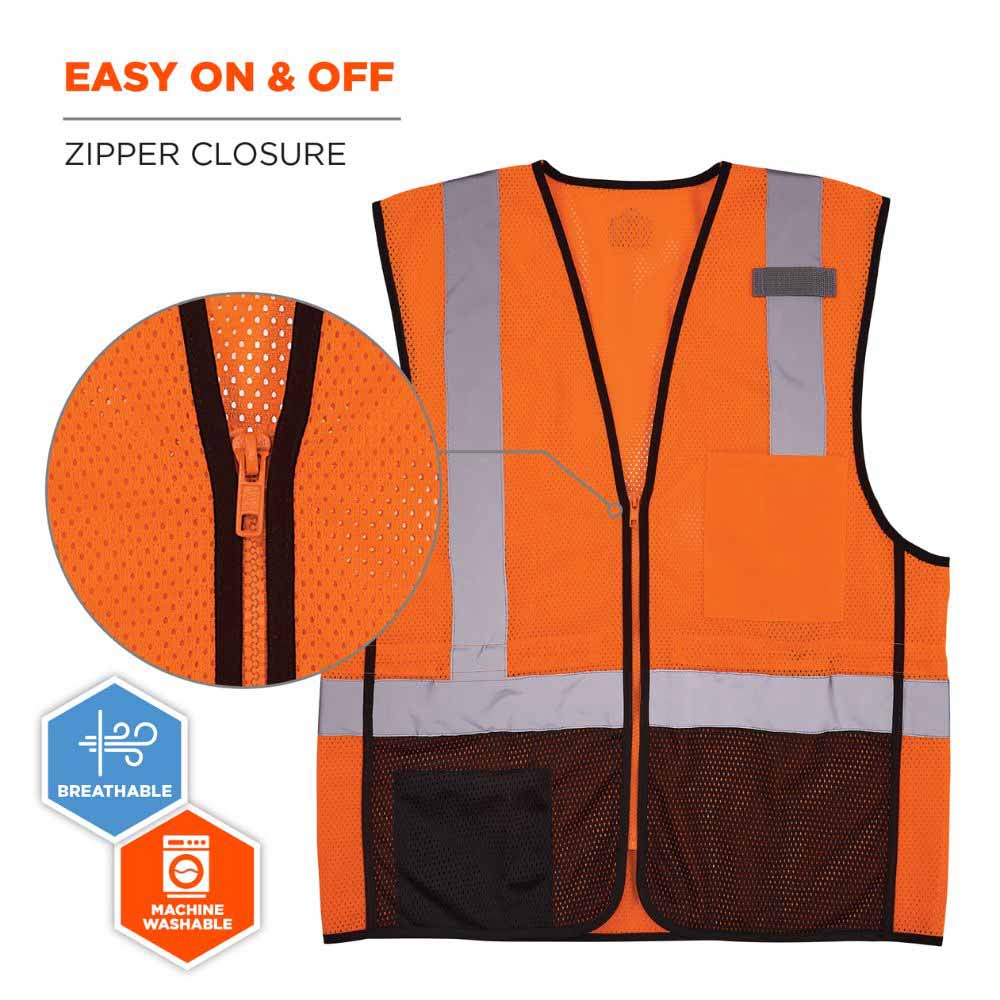 Ergodyne 23023 8210ZBK S/M Orange Hi Vis Safety Vest - 3