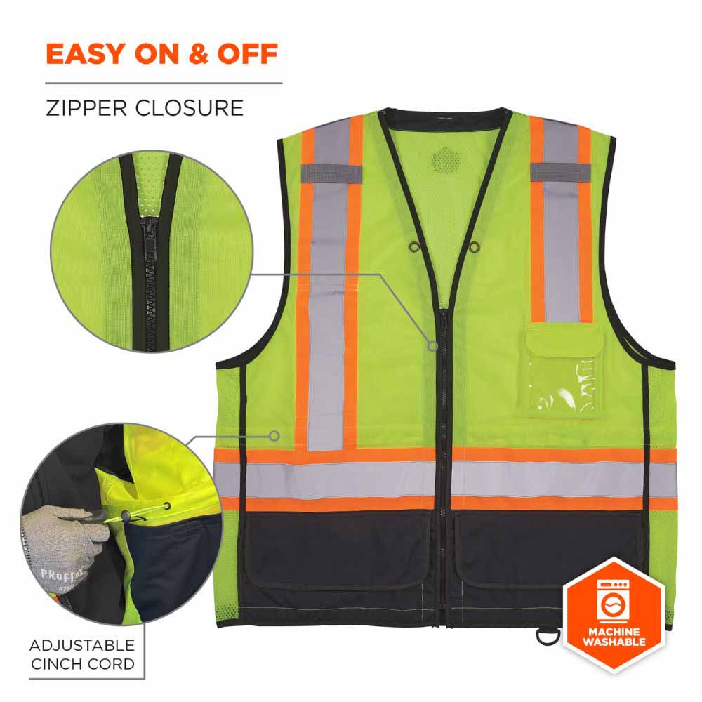 Ergodyne 23033 8251HDZBK S/M Lime Hi Vis Safety Vest - 3