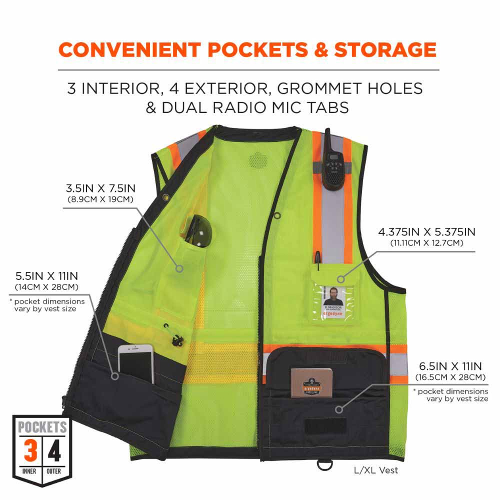 Ergodyne 23033 8251HDZBK S/M Lime Hi Vis Safety Vest - 6