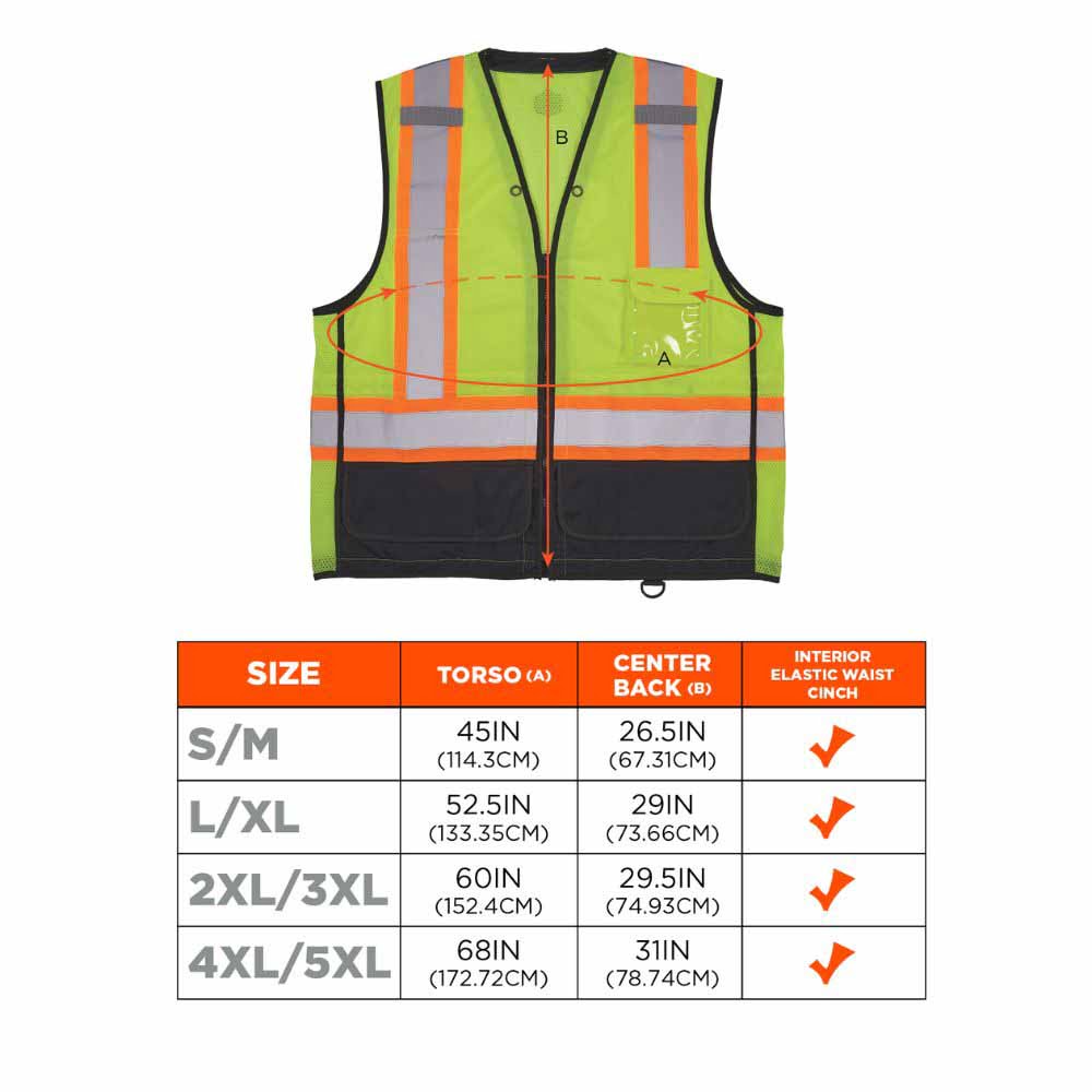 Ergodyne 23033 8251HDZBK S/M Lime Hi Vis Safety Vest - 10