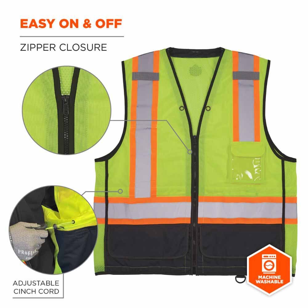 Ergodyne 23039 8251HDZBK 4XL/5XL Lime Hi Vis Safety Vest - 3