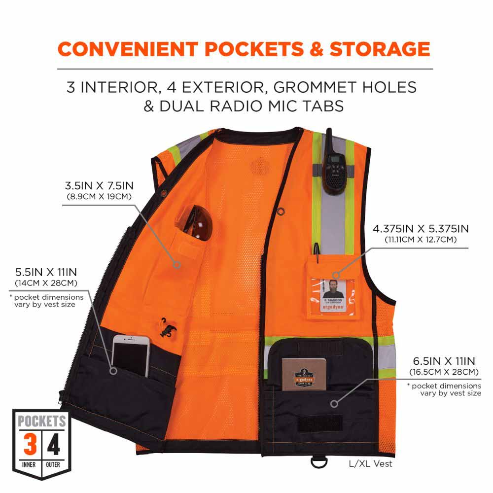 Ergodyne 23043 8251HDZBK S/M Orange Hi Vis Safety Vest - 6