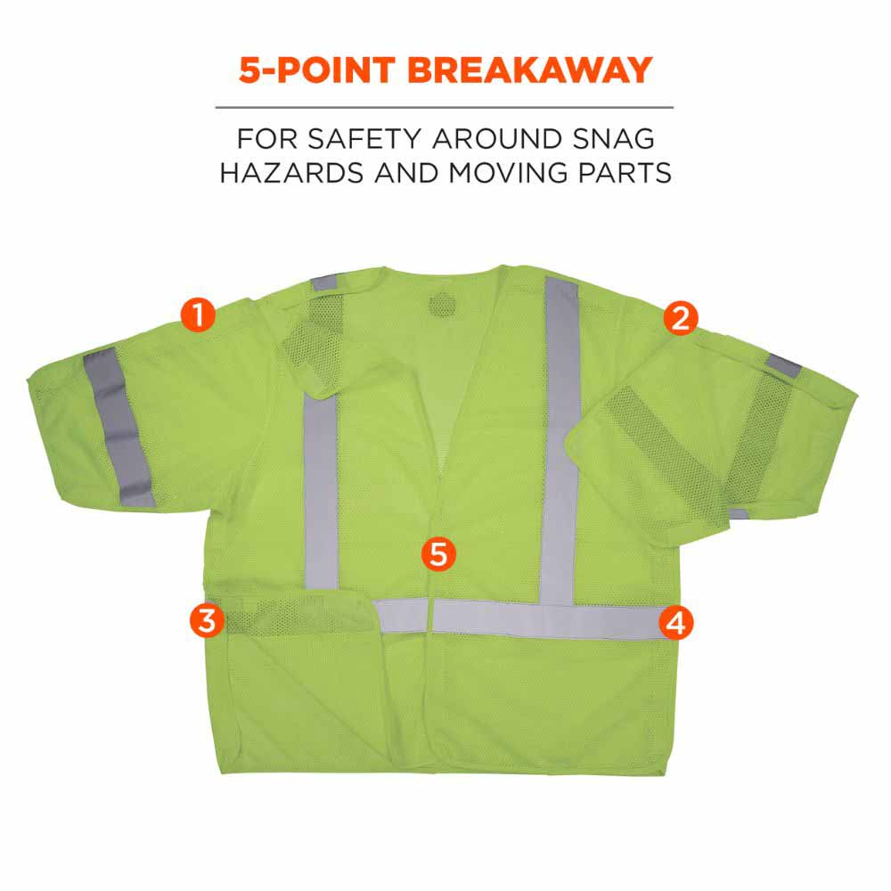 Ergodyne 23059 8315BA 4XL/5XL Lime Hi Vis Breakaway Safety Vest HL - 4