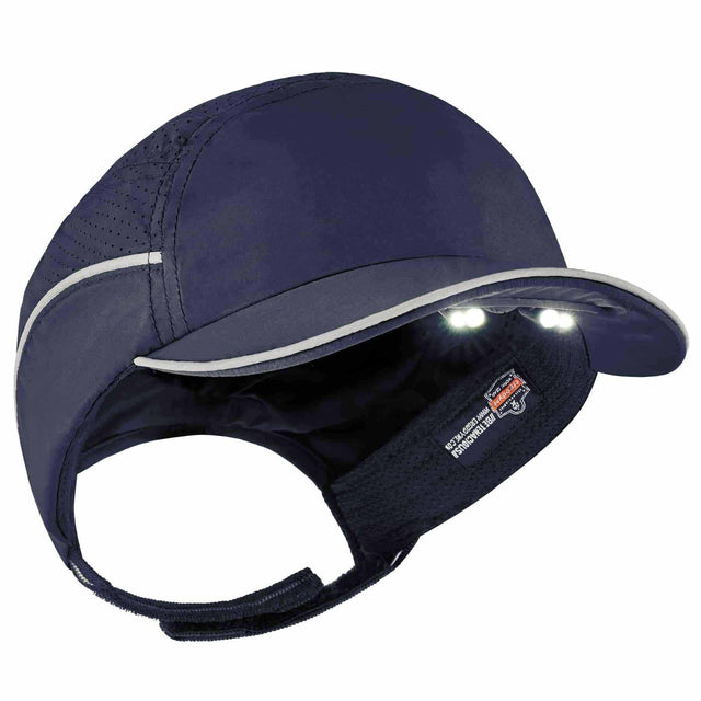 Ergodyne 23338 8965 Short Brim Navy Lightweight Bump Cap Hat + LED Lighting