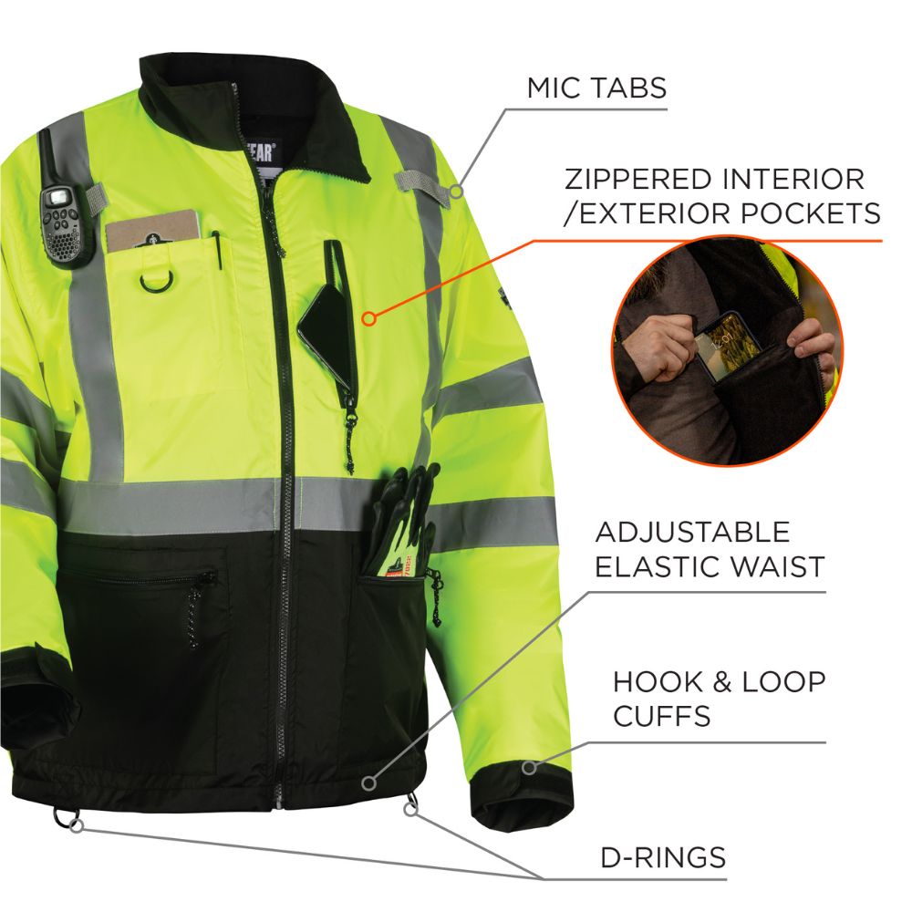 Ergodyne 23425 #8351 XL Lime Hi-Vis Windbreaker Water-Resistant Jacket - 5