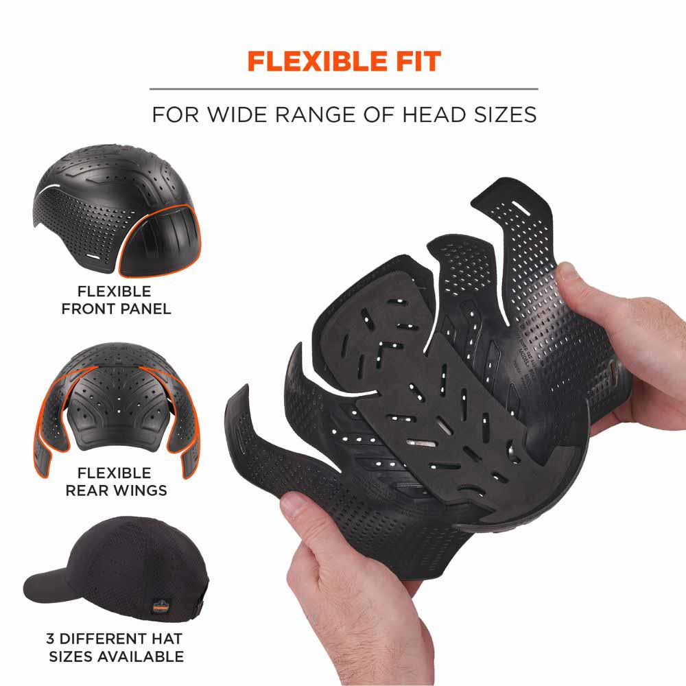 Ergodyne 23450 8947 XS/S Black Lightweight Baseball Hat Bump Cap Insert - 3