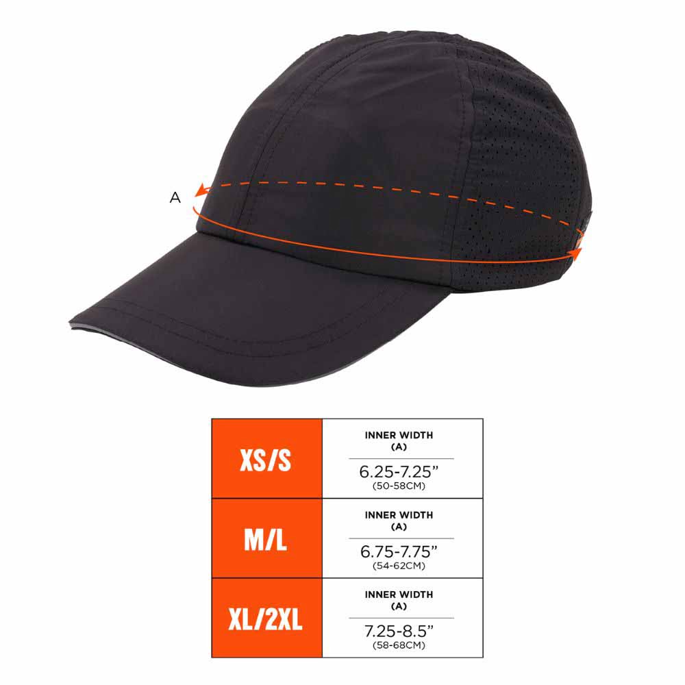 Ergodyne 23450 8947 XS/S Black Lightweight Baseball Hat Bump Cap Insert - 10