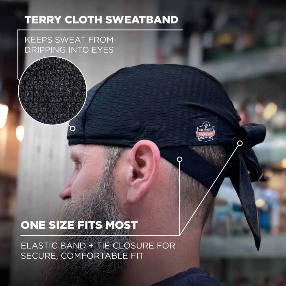 Ergodyne 23468 8948 Black Mesh Do Rag Bandana Bump Cap Insert - 6